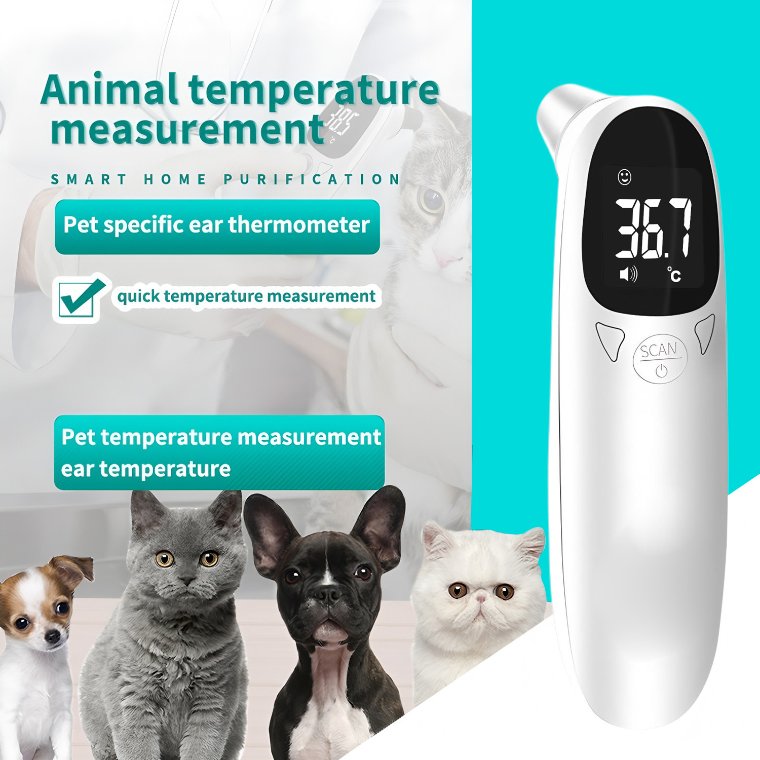 Pet Supplies Warehouse - Evcil Hayvan Kulak Dijital Termometresi Temassız