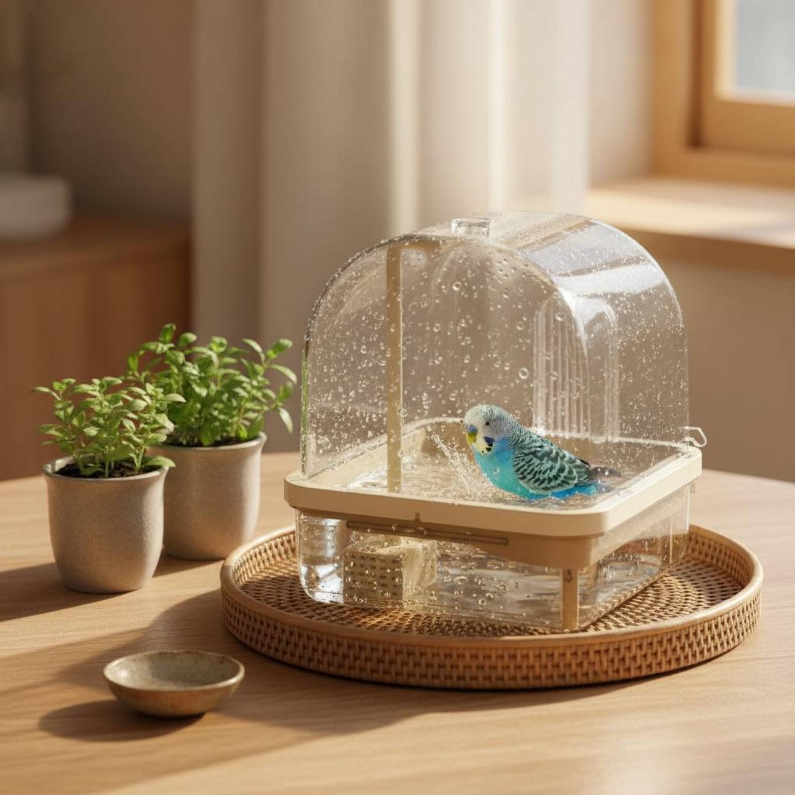 Pet Supplies Us - Asılı Kuş Duşu Şeffaf Panoramik Manzaralı